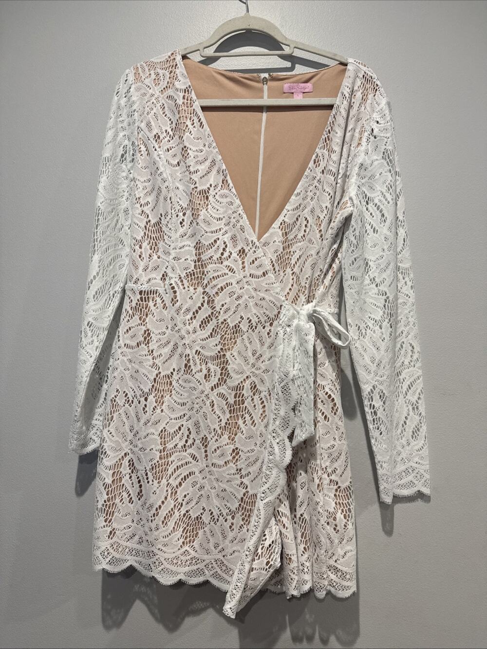 Lilly Pulitzer Tiki Wrap Romper White Floral Lace Beach Wedding Resort Size L